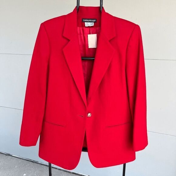 Vintage Classic Red Wool Single Button Blazer Oversized Fit - SZ 6 - Picture 6 of 6